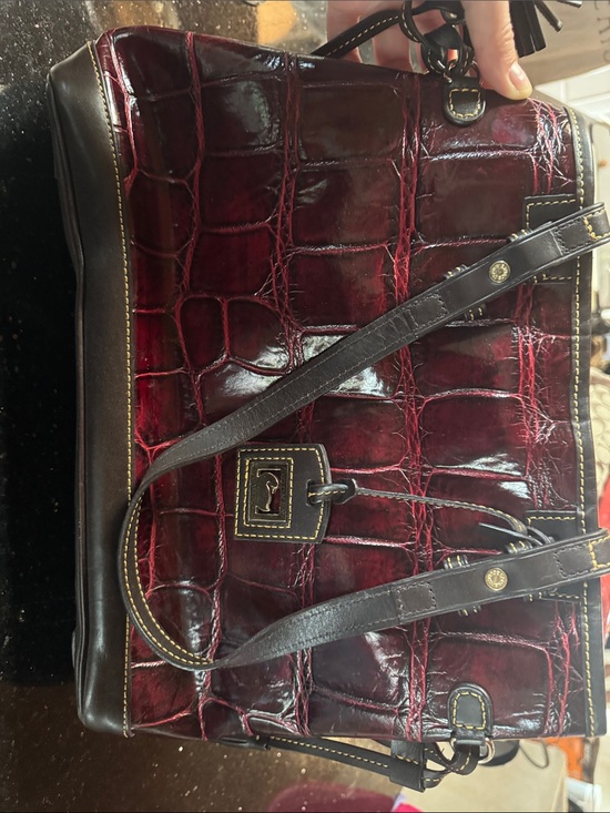 Dooney & Bourke Handbags - Dooney & Bourke Burgundy Croc-Embossed Leather Tote with Dark Brown Trim